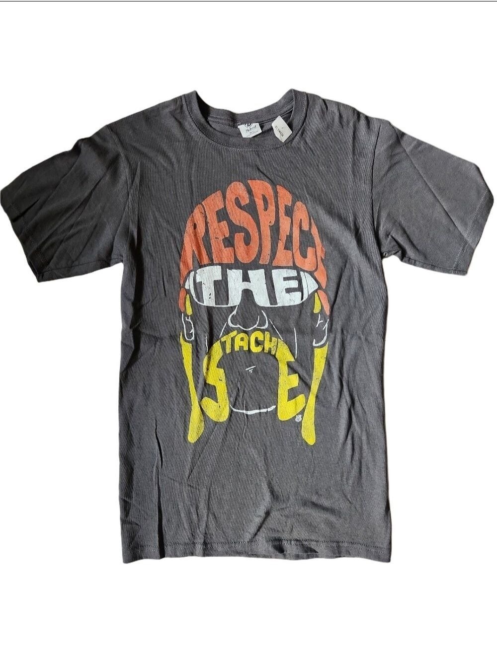 WWE Hulk Hogan Respect The Stache Graphic Tee Gray Hybrid Apparel Small